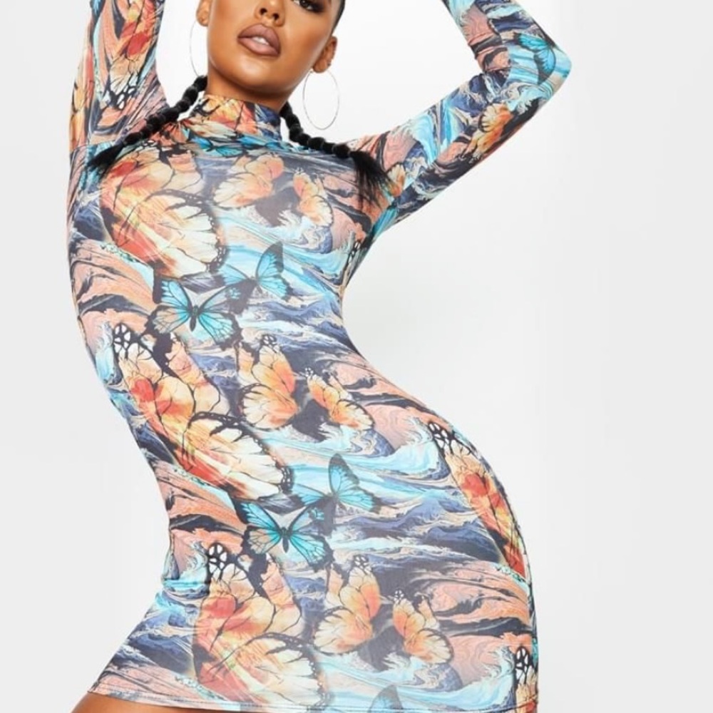 Multi Butterfly Print Bodycon